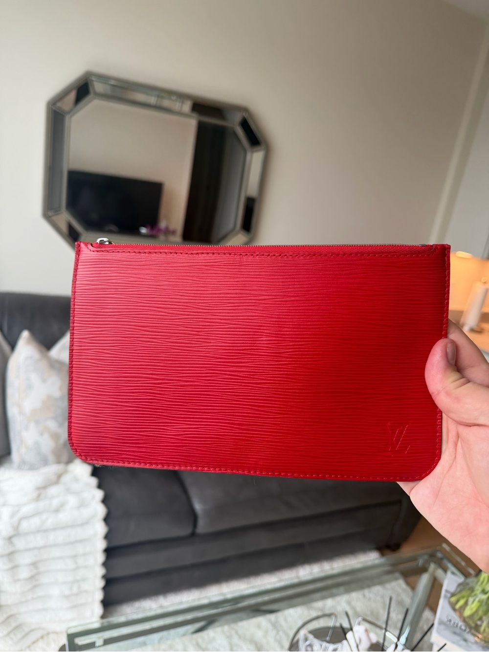 Louis Vuitton Red Epi Neverfull Pouch